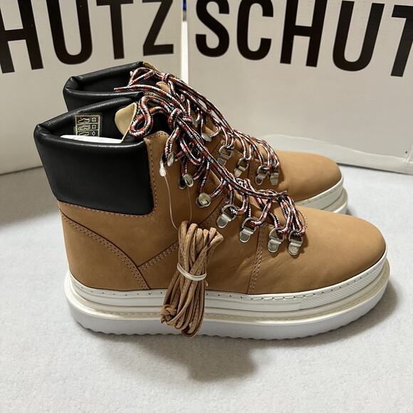 SCHUTZ Marula Women's Platform Lace Up High Top Boots 7.5 B Waterproof Beige NIB - Picture 13 of 16
